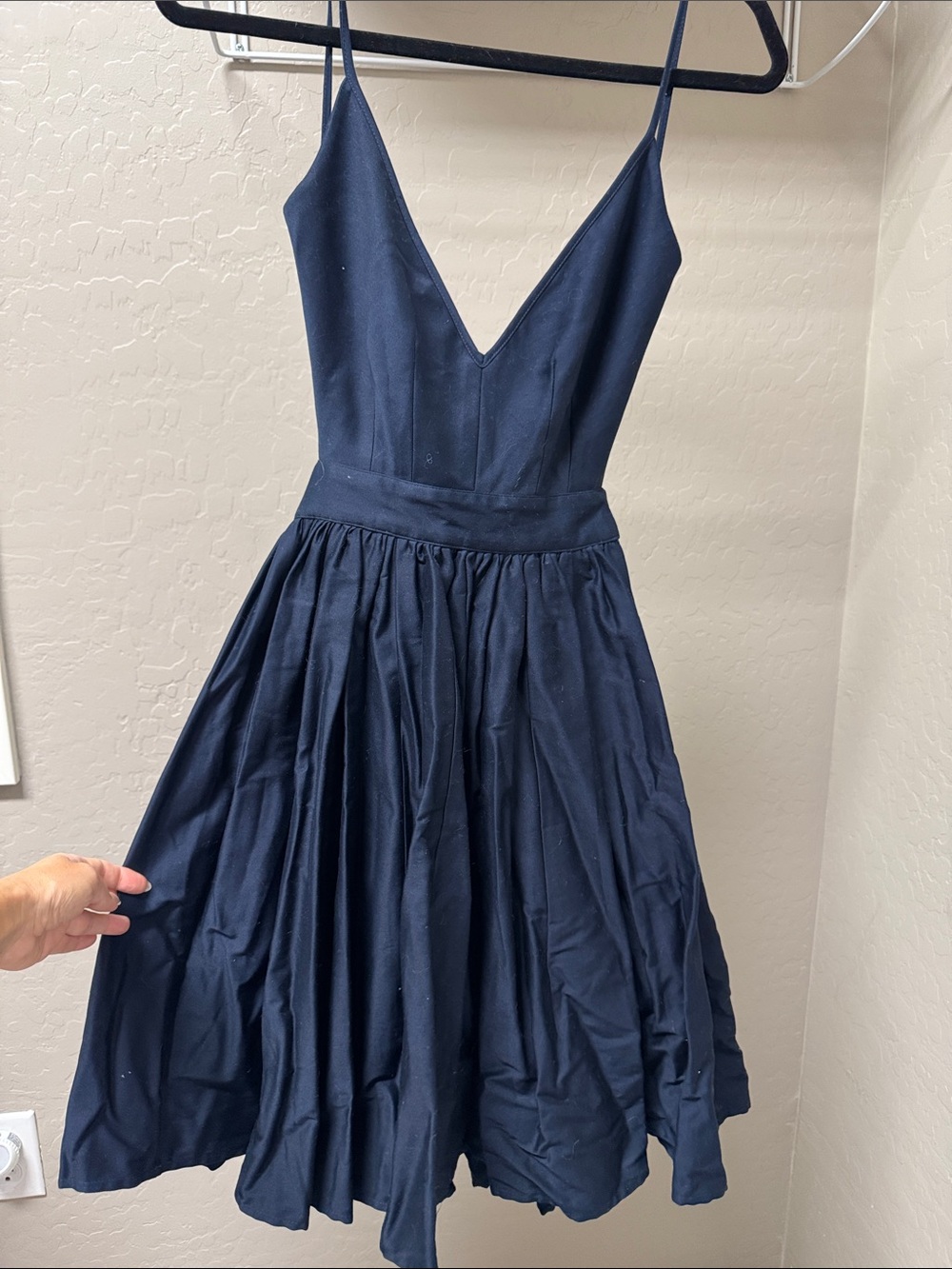 Navy V-Neck Spaghetti Strap Midi Dress